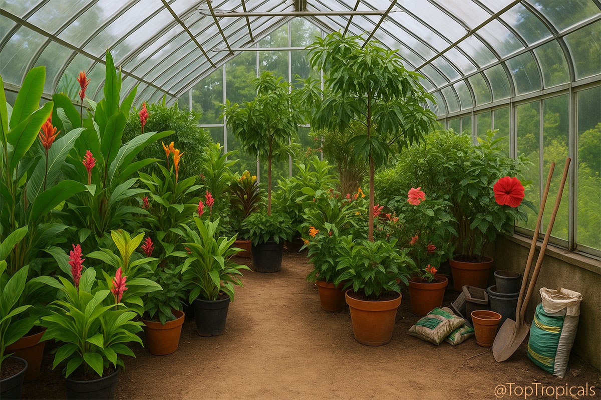 Greenhouse with tropical plants Greenhouse with tropical plants