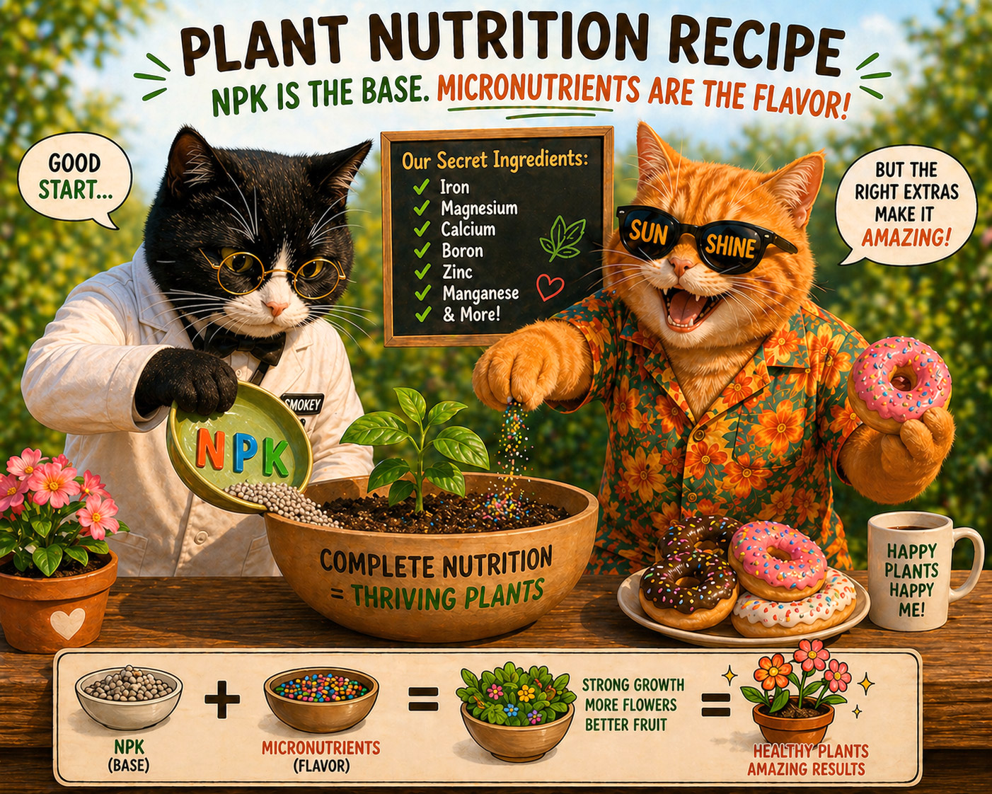 Smokey and Sunshine showing plant nutrition as a complete recipe