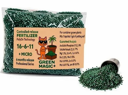 Green Magic refill bag with green fertilizer prills