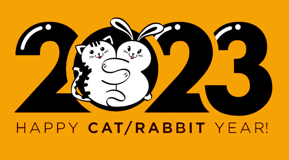 Happy New Lunar 2023 Year Cat Rabbit