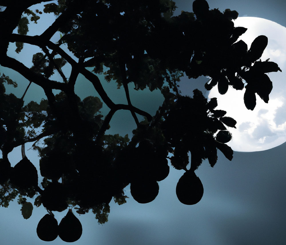 Guanabana tree with full moon