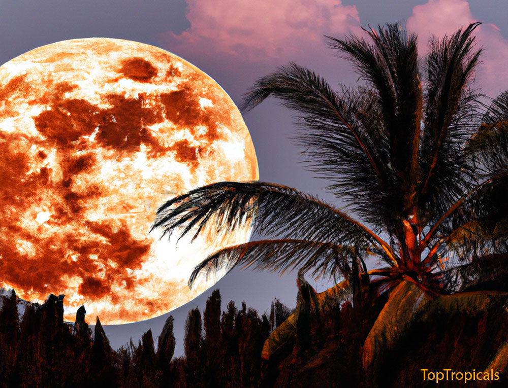 Supermoon with tropical landscape