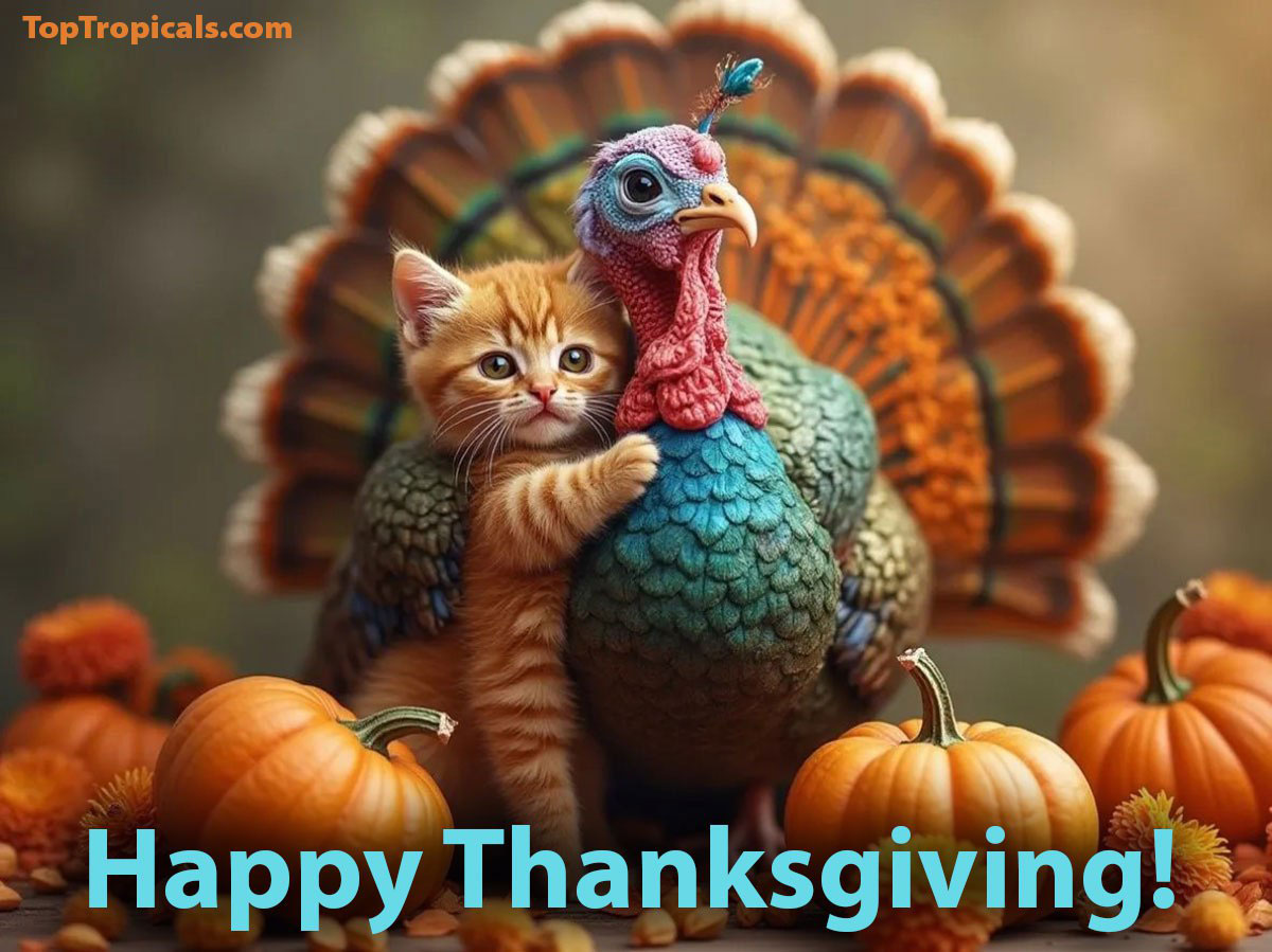 Happy Thanksgiving Cat and Turkey