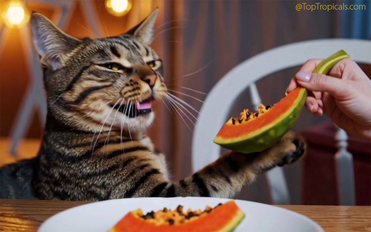 Cat eating Papaya fruit