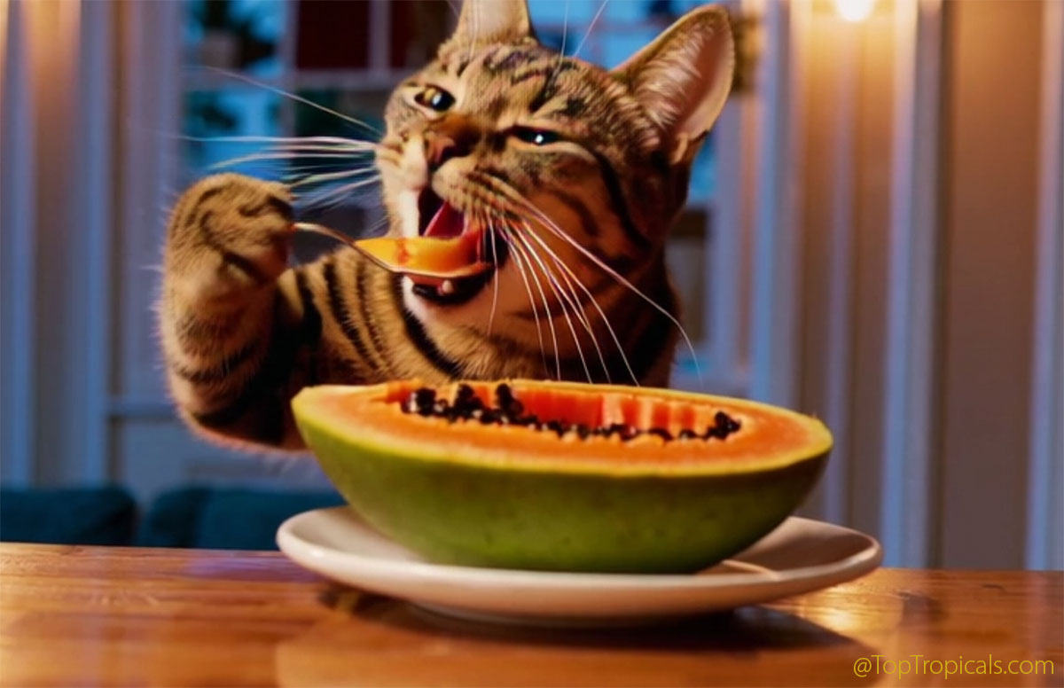 Cat eating Papaya fruit