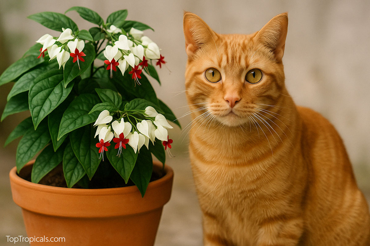 Cat with Bleeding Heart Clerodendrum