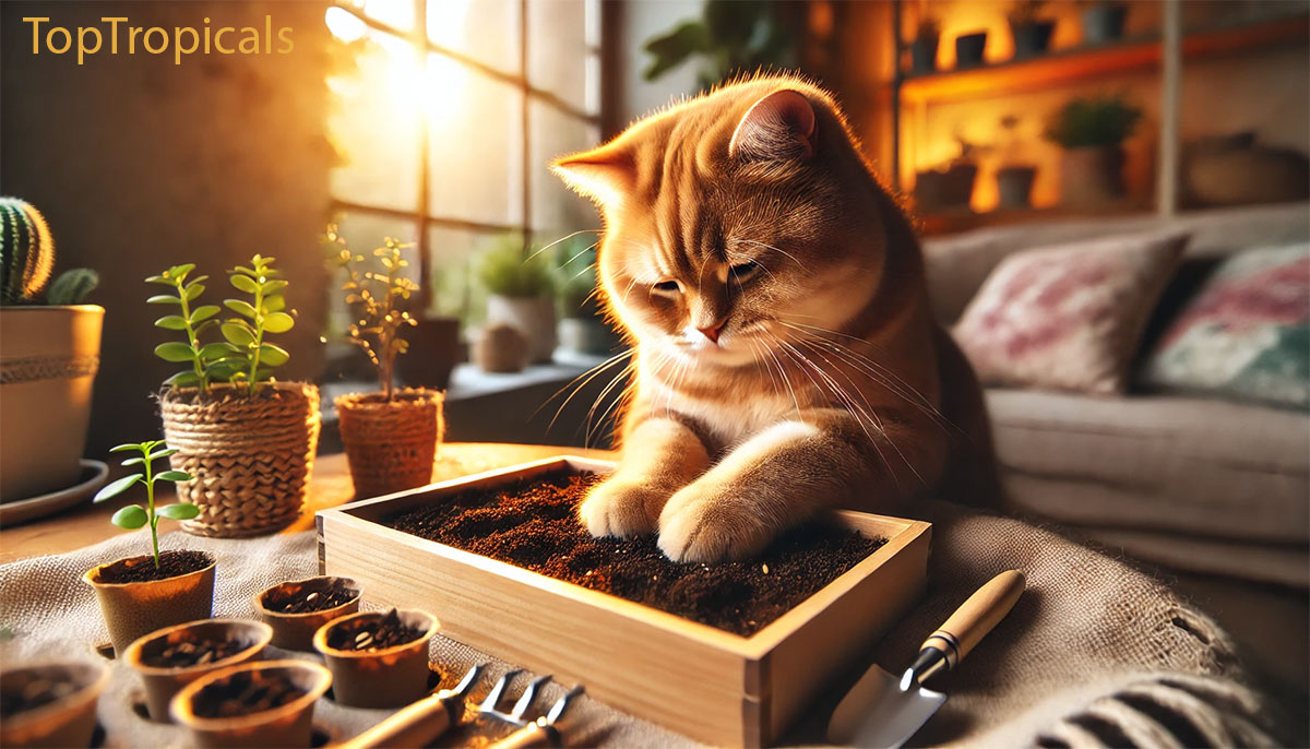 Cat planting seeds