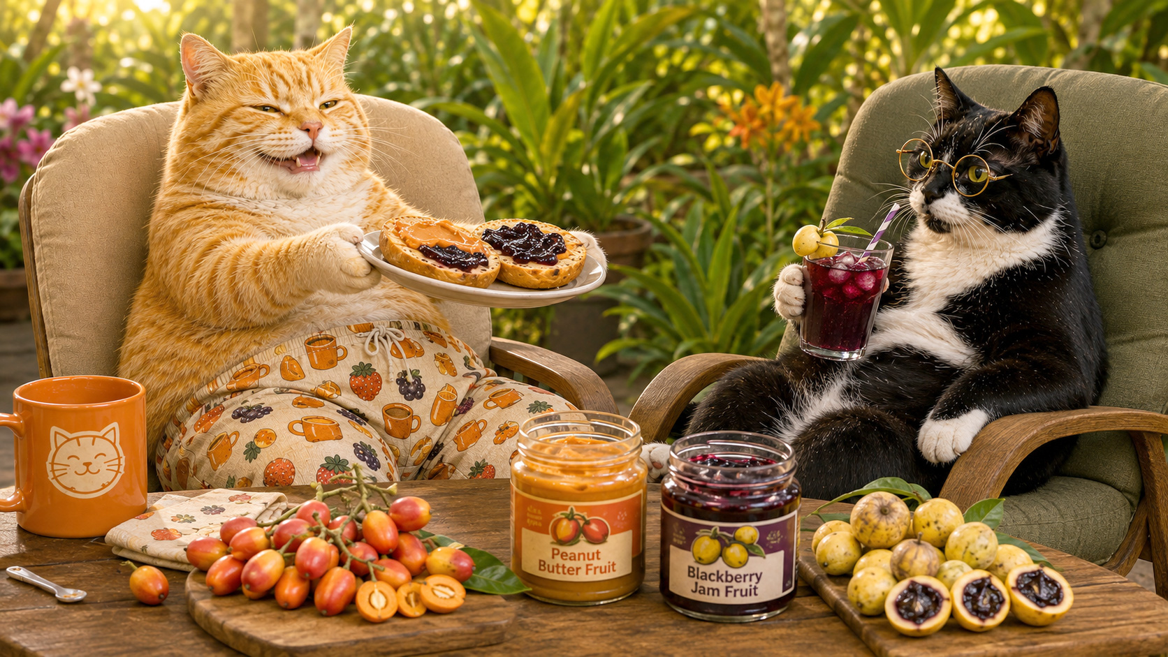 Peanut Butter Fruit and Blackberry Jam Fruit with Smokey and Sunshine.