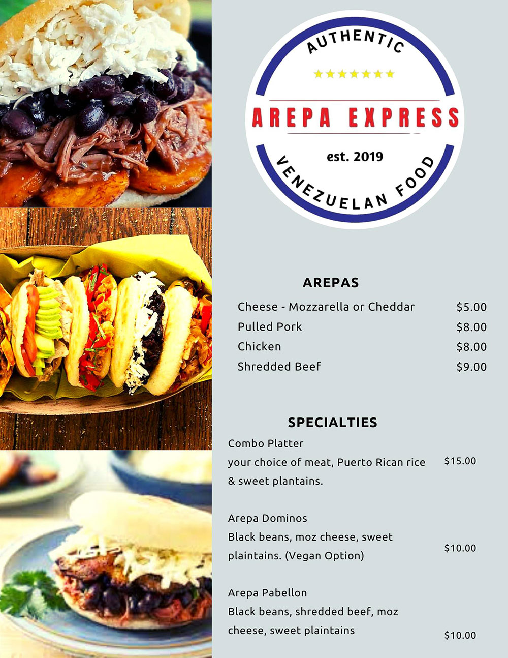 Arepa Express SWFL menu