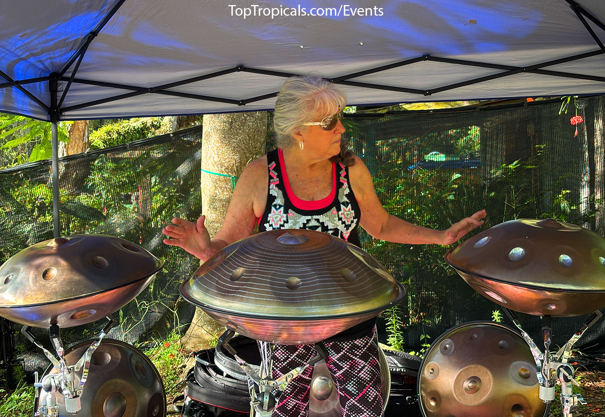 Hand Pan Lady playing music at Top Tropicals Fathers Day Plant Market